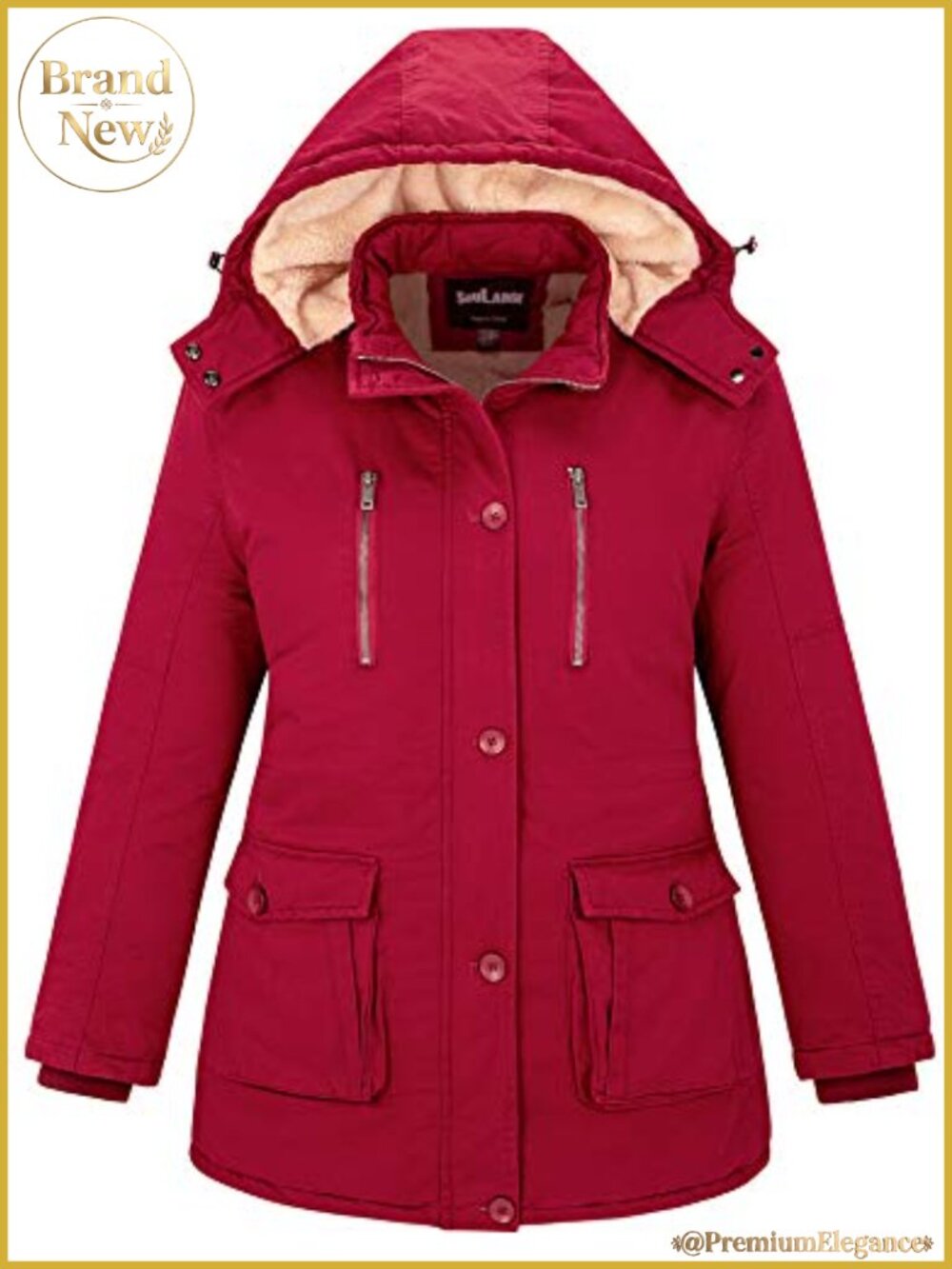 Plus Size Winter Cotton Coat with Hood Fleece Lining